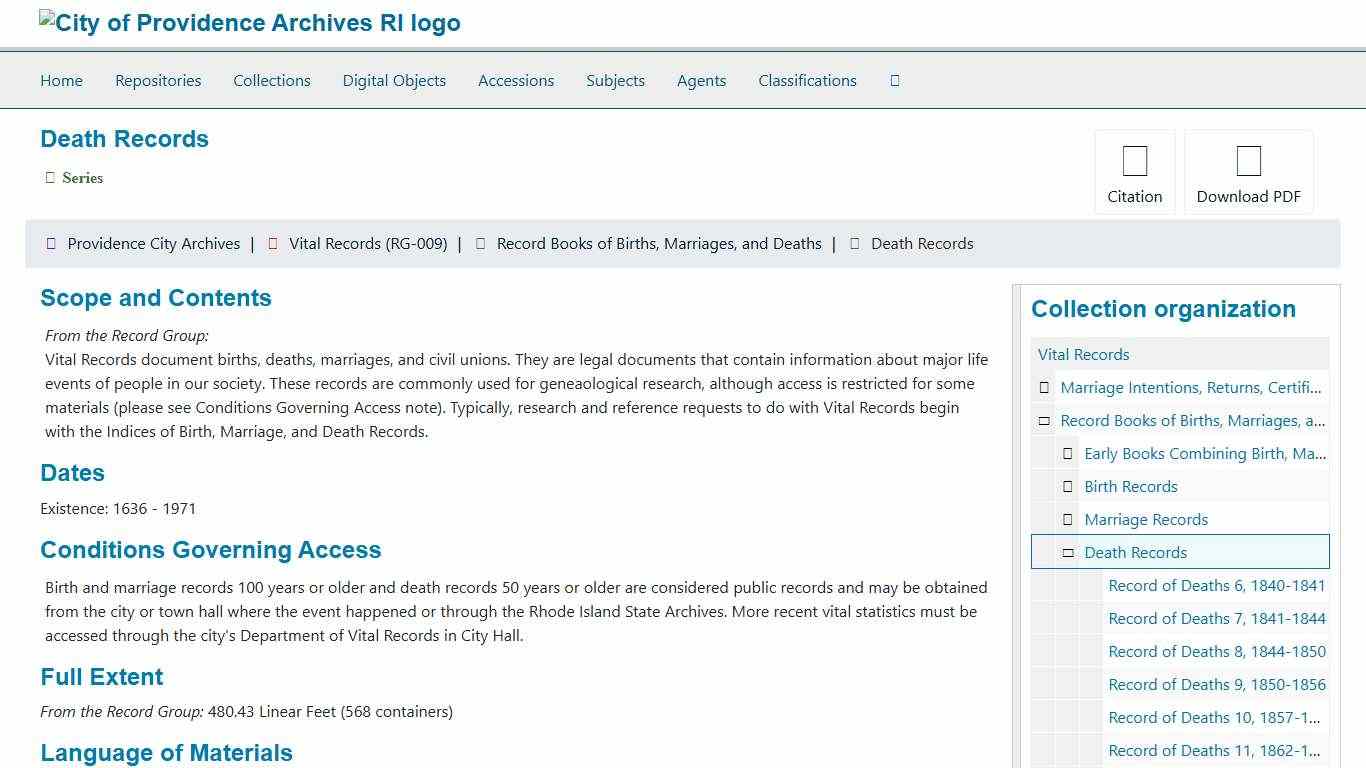 Death Records City of Providence ArchivesSpace